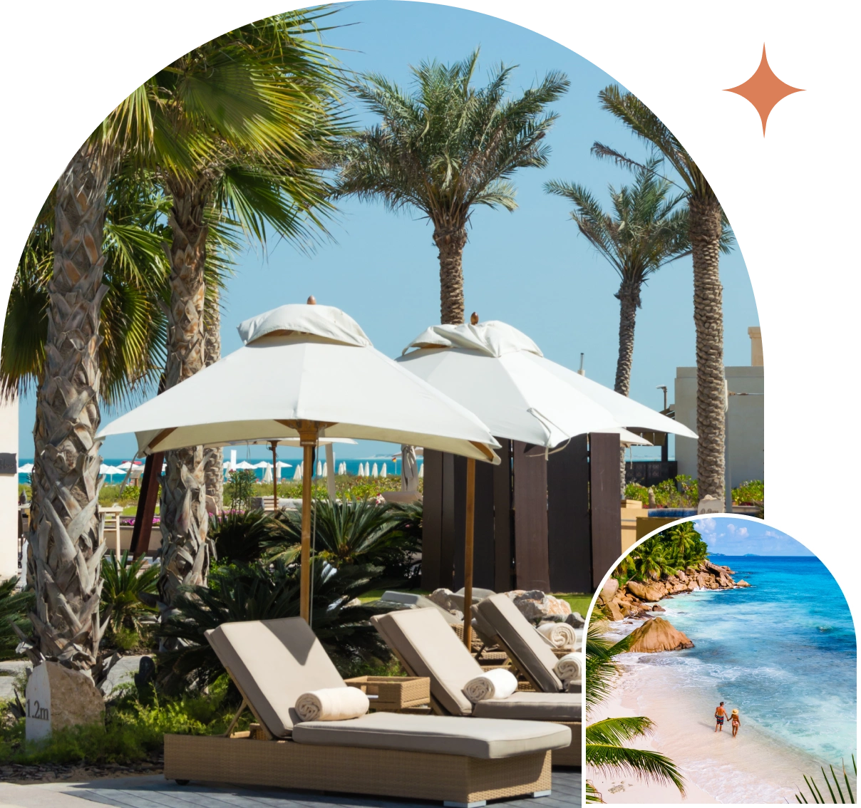 Luxury beach resort lounge chairs.